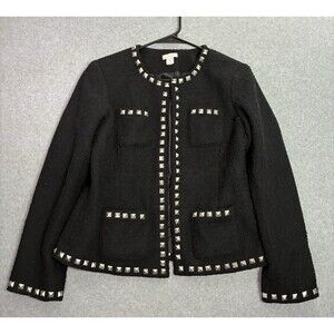 Chico’s Black Studded Tweed Jacket Women’s Size 1 (M) Embellished Open Front